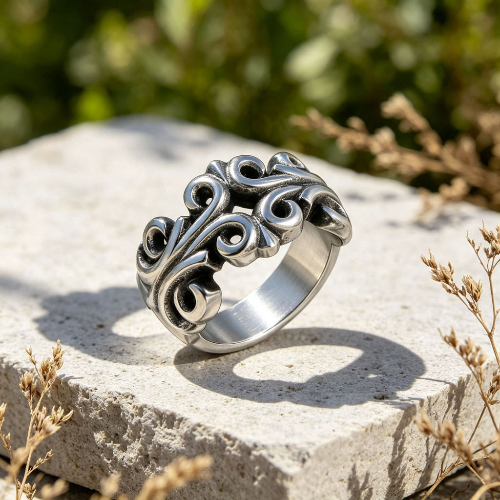 Engraved Hollow Titanium Steel Rings