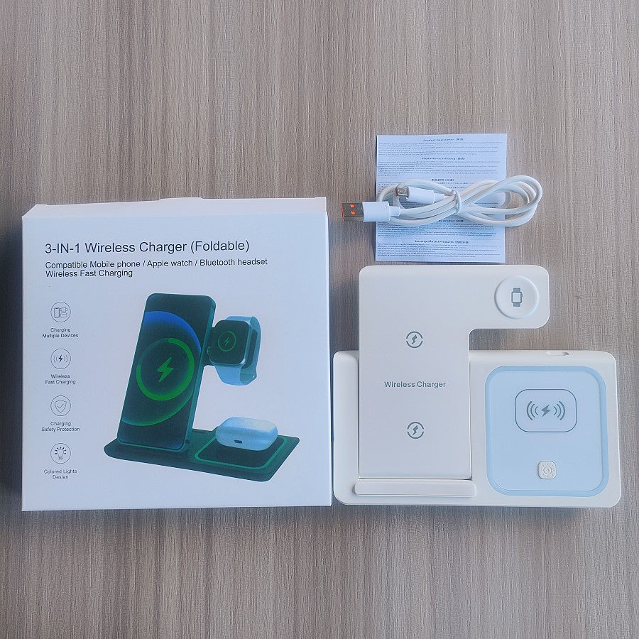 Foldable 3-in-1 Wireless Charging Station for Phone Watch Earbuds