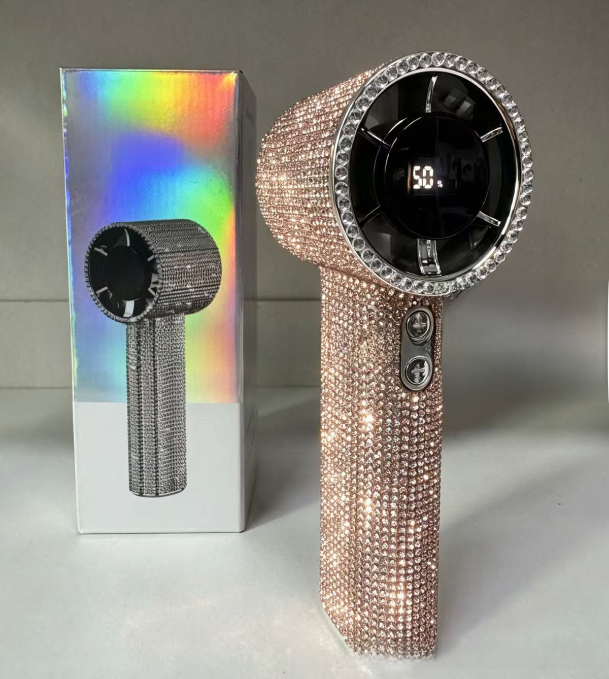 Diamond Mini Handheld Fan with Digital Display