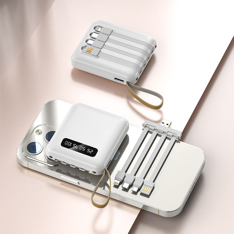 Portable Power Bank with Built-in Cable, Multi-Output, Digital Display