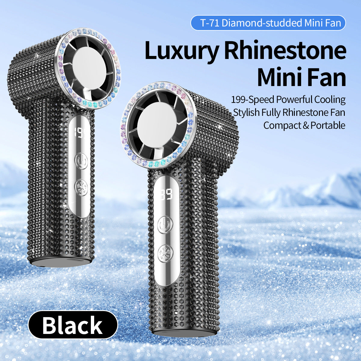 Diamond Mini Handheld Fan with Digital Display
