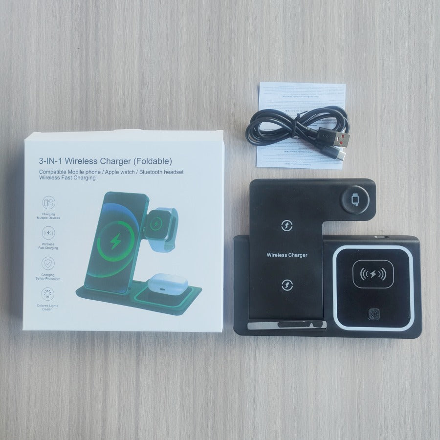 Foldable 3-in-1 Wireless Charging Station for Phone Watch Earbuds