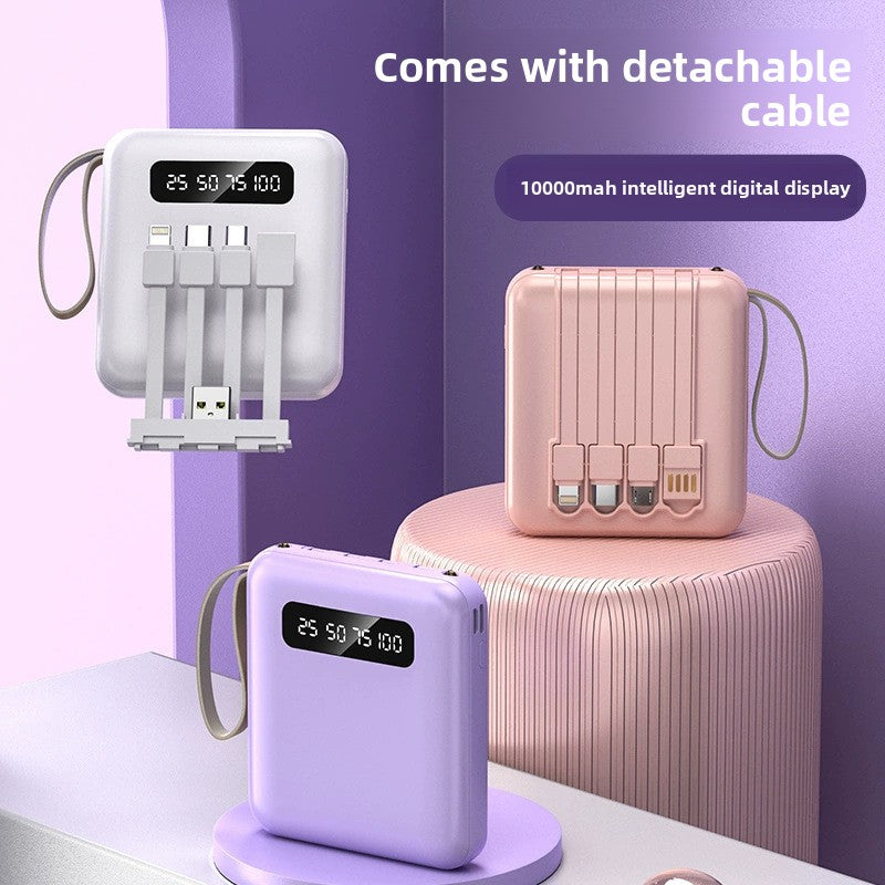 Portable Power Bank with Built-in Cable, Multi-Output, Digital Display