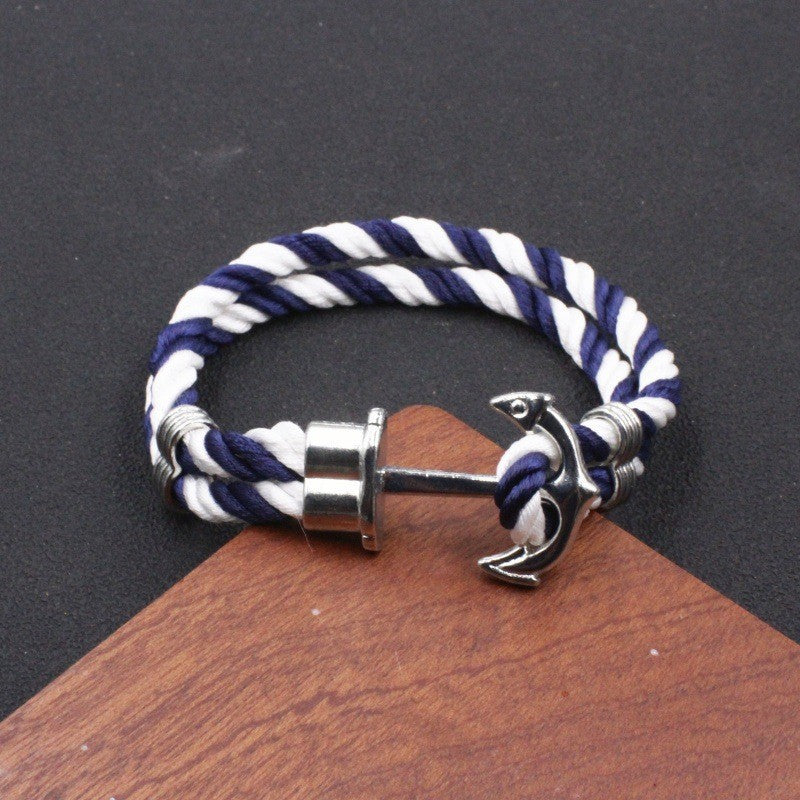 Vintage Nautical Anchor Braided Bracelet