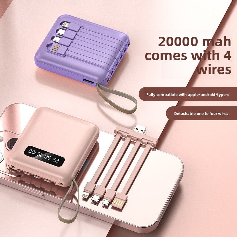 Portable Power Bank with Built-in Cable, Multi-Output, Digital Display