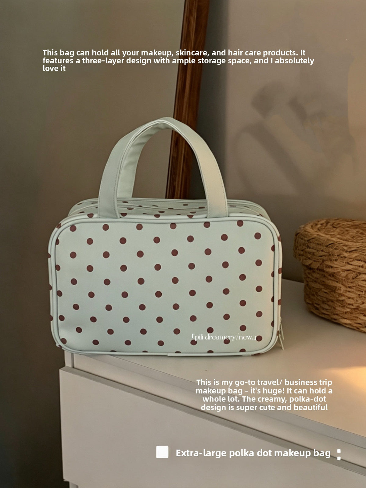Portable Cosmetic Bag with Three Layers Large Capacity